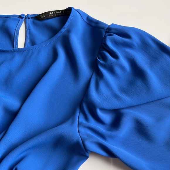 Zara royal blue blouse with gorgeous feminine bell sleeves with ruffle - Picture 11 of 12